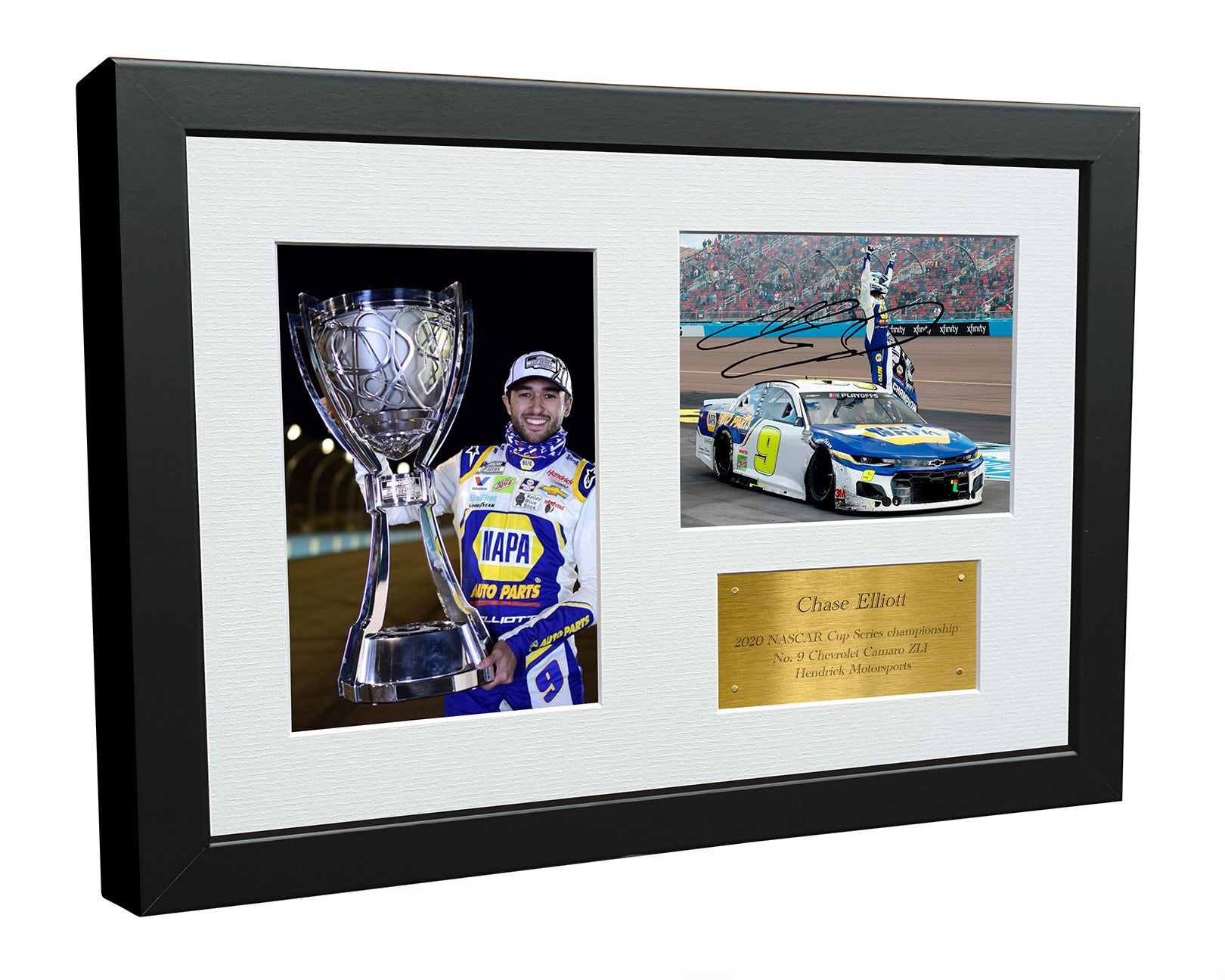 '2020 NASCAR CHAMPION CELEBRATION' Triple Chase Elliott 12x8 A4 Camaro ZL1 Hendrick Motorsports Signed Autographed Photo Photograph Picture Frame Poster Gift G