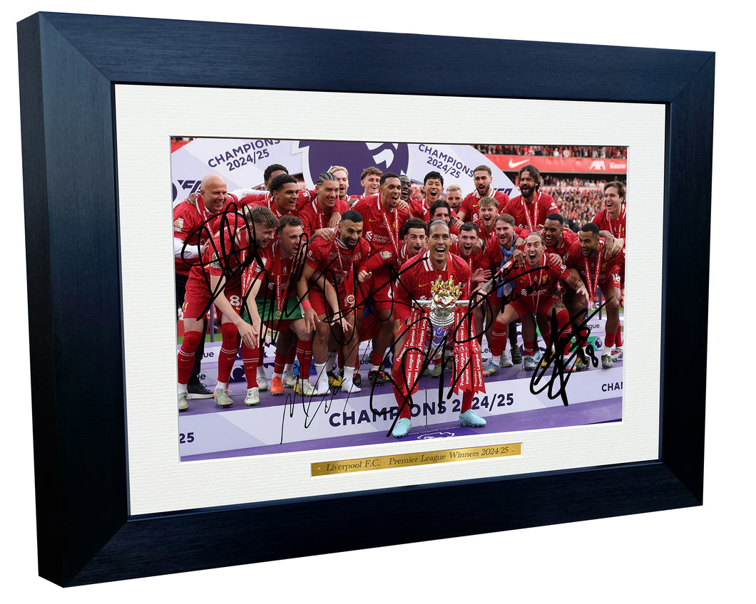 12x8 A4 Signed Liverpool FC Premier League Winners 2024 2025 Celebration Slot Salah Alexander-Arnold Nunez Firmino Mac Allister Gakpo Autographed Autograph Signed Signature Photograph Photo Picture Frame Football Soccer Poster Gift