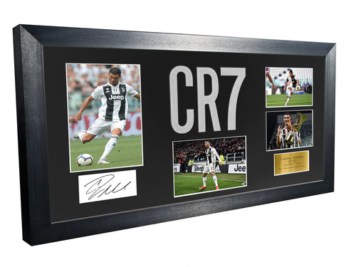 Large Cristiano Ronaldo Juventus Celebration With Precision Cut CR7 Logo Signed Autographed Signature Photograph Photo Picture Frame Football Soccer Poster Gift Black Mount