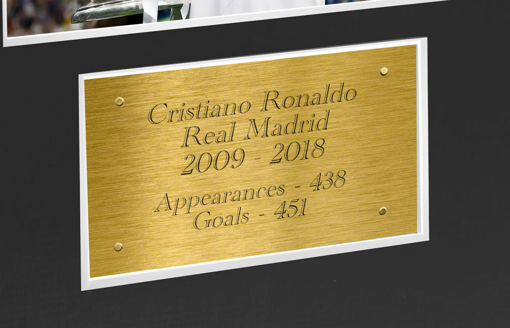 Large Cristiano Ronaldo Real Madrid Celebration With Precision Cut CR7 Logo Signed Autographed Signature Photograph Photo Picture Frame Football Soccer Poster Gift Black Mount