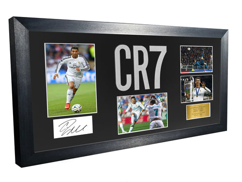 Large Cristiano Ronaldo Real Madrid Celebration With Precision Cut CR7 Logo Signed Autographed Signature Photograph Photo Picture Frame Football Soccer Poster Gift Black Mount