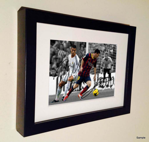 12x8 A4 Lionel Messi Barcelona Cristiano Ronaldo Real Madrid Autographed Autograph Signed Signature Photograph Photo Picture Frame Football Soccer Poster Gift