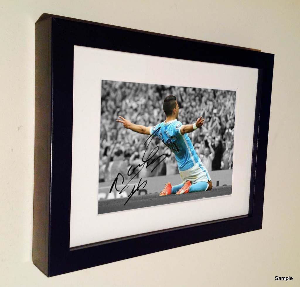 Signed Black Sergio Aguero Manchester City Autographed Photo Picture Frame Photograph