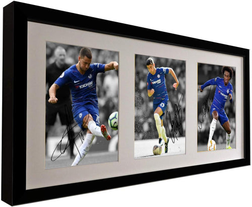 2018/19 Eden Hazard Willian Alvaro Morata Chelsea FC Signed Autographed Photo Photograph Picture Black Frame Football Soccer Poster Gift