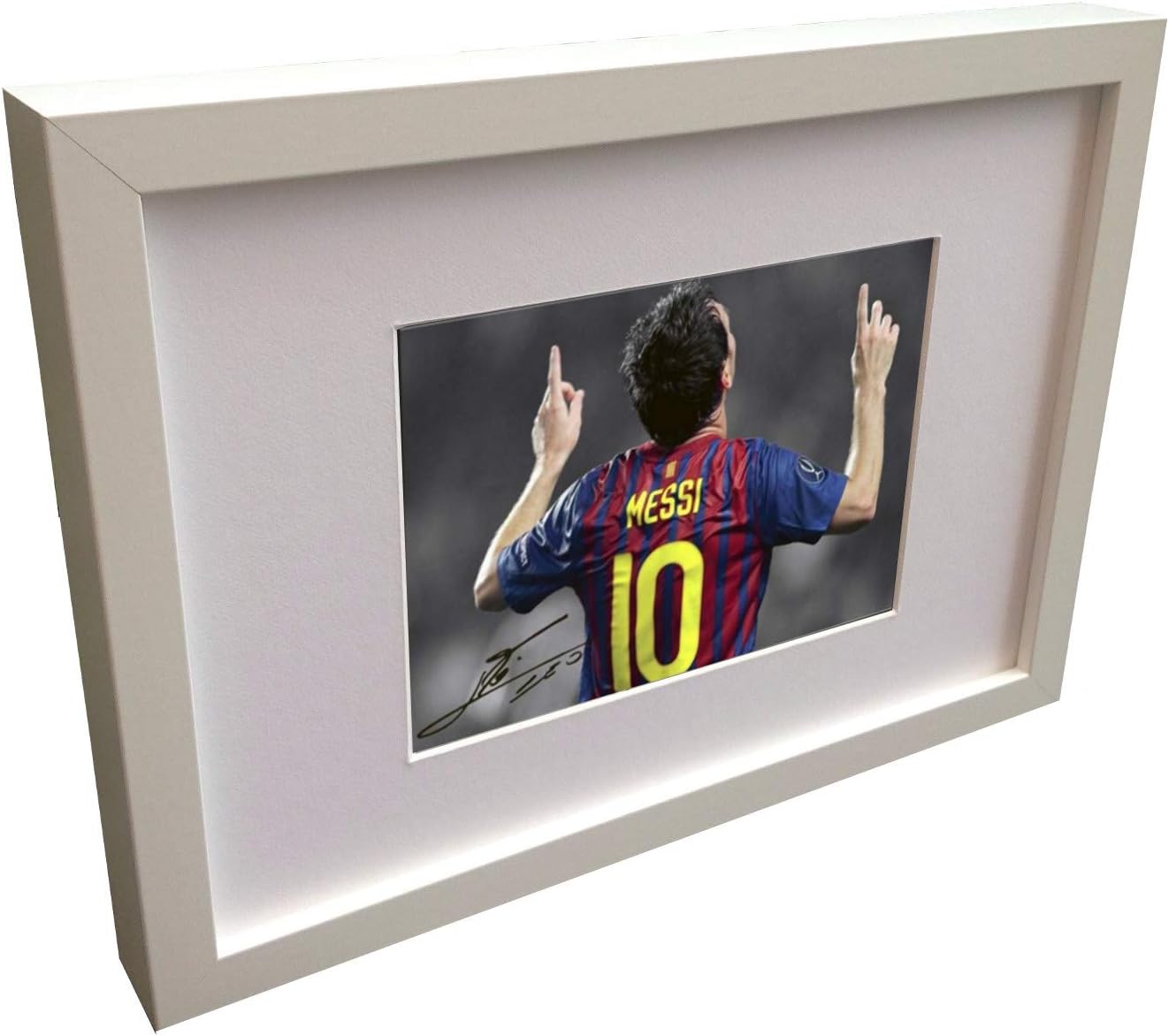 White Signed Lionel Messi Barcelona Photo Photograph Picture Frame Autograph Football