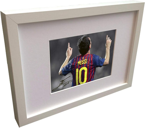 White Signed Lionel Messi Barcelona Photo Photograph Picture Frame Autograph Football