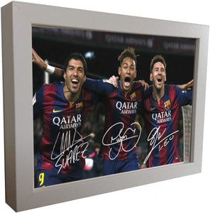 12x8 Signed Neymar Jr. Lionel Messi Suarez Barcelona Photo Photograph White Picture Frame Autograph Football