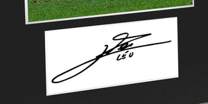 Lionel Messi Celebration With Precision Cut Logo Barcelona Signed Autographed Signature Photograph Picture Frame Football Soccer Poster Gift Black Mount