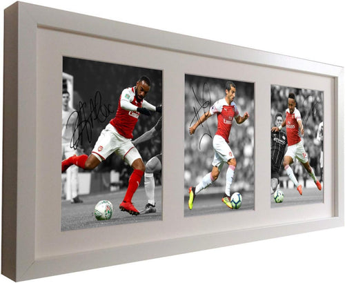 Signed White 2018-19 Alexandre Lacazette - Henrikh Mkhitaryan - Pierre-Emerick Arsenal FC Autographed Photo Photograph Picture Frame Football Soccer Poster Gift
