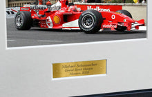 Load image into Gallery viewer, Kitbags &amp; Lockers 8x6 A4 Michael Schumacher Monaco 2005 Grand Prix Ferrari F2005 Car Grand Hotel Hairpin Autographed Signed Signature Photo Photograph Picture Frame Racing Formula 1 F1 Poster Gift