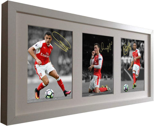 Kitbags & Lockers White Signed 2016-17 Arsenal Triple Picture Alexis Sanchez Mesut Ozil Santi Cazorla Photo Photograph Picture Frame Autographed