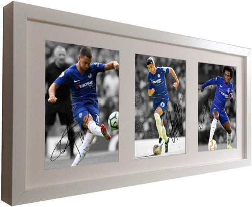 2018/19 Eden Hazard Willian Alvaro Morata Chelsea FC Signed Autographed Photo Photograph Picture White Frame Football Soccer Poster Gift