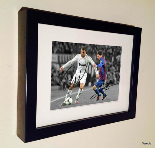 Signed Lionel Messi Barcelona Cristiano Ronaldo Real Madrid Photo Photograph Picture Frame Autograph 2b