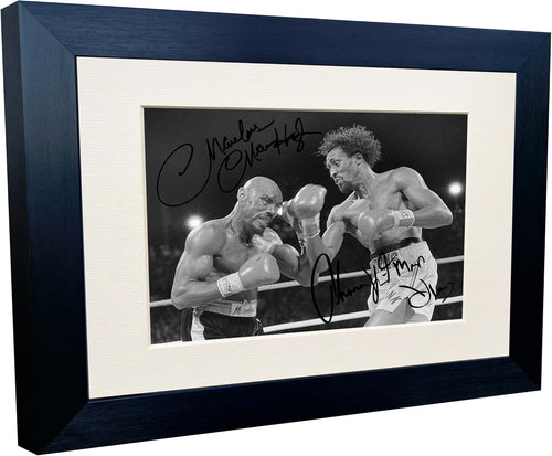 THE FIGHT-THE WAR Marvelous Marvin Hagler vs Thomas Hitman Hearns 1985 Boxing Autographed Signed Signature Photo Photograph Picture Frame Poster The Four Kings Hagler Hearns Leonard Duran 1