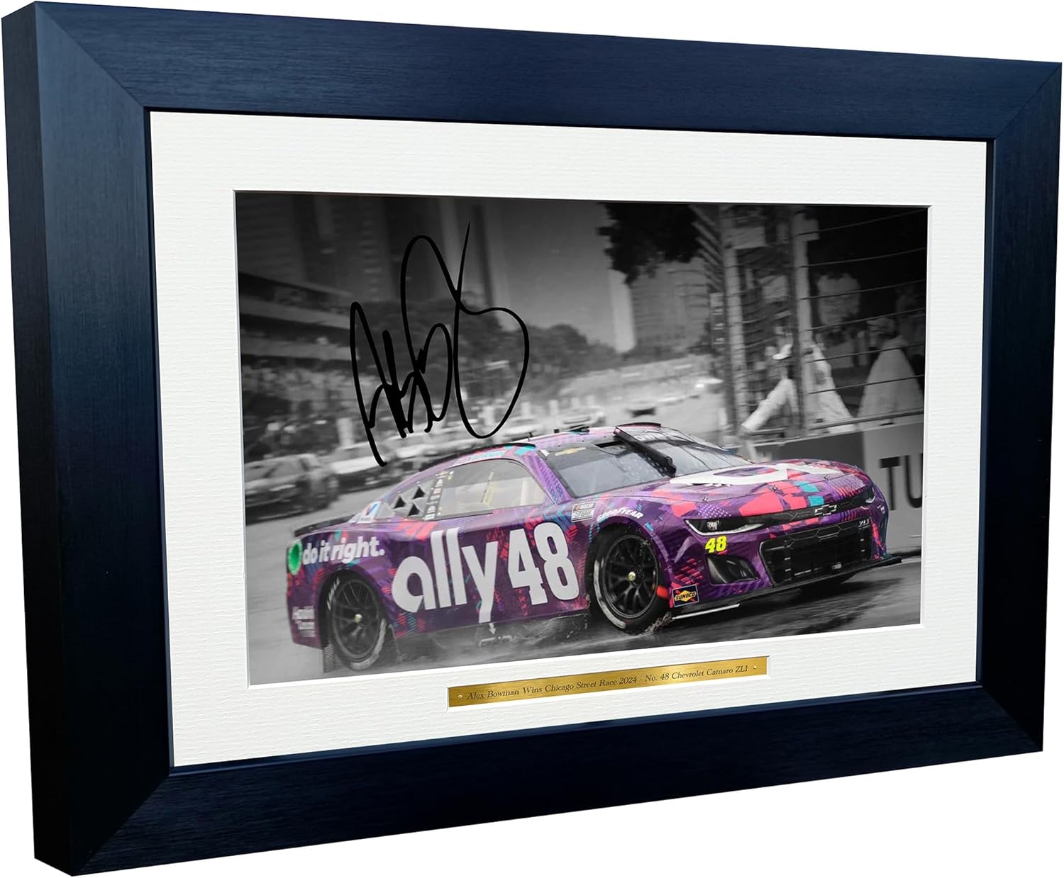 12x8 A4 Alex Bowman 2024 Chicago Win NASCAR Cup Series No. 48 Chevrolet Camaro ZL1 for Hendrick Motorsports Signed Autographed Signature Photo Photograph Picture Frame Poster Celebration Gift