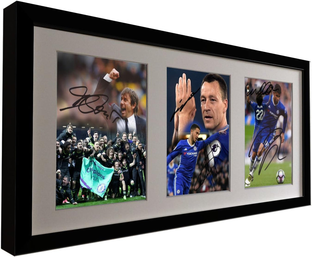 Signed CELEBRATION EDITION 2017 Premier League Win. Conte-John Terry-Eden Hazard-Willian-Deigo Costa Chelsea Autographed Photo Picture Frame