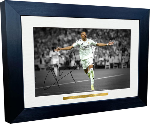 12x8 A4 Signed Kylian Mbappe Celebration Real Madrid Autographed Autograph Signature Picture Frame Photograph Photo Poster Football Soccer Gift