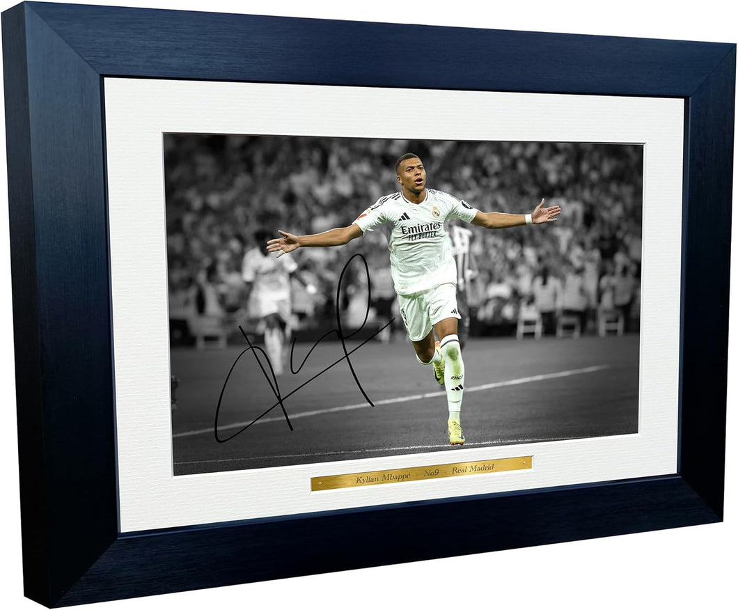 12x8 A4 Signed Kylian Mbappe Celebration Real Madrid Autographed Autograph Signature Picture Frame Photograph Photo Poster Football Soccer Gift