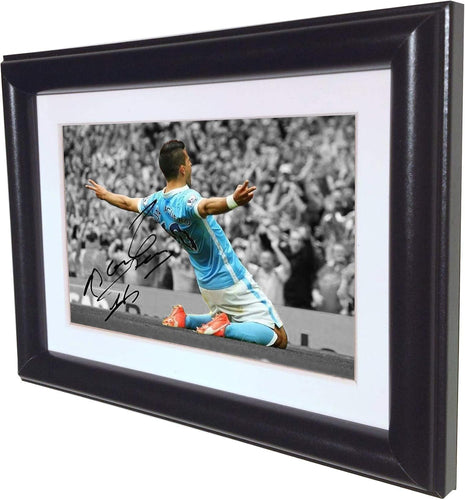 Signed Black Sergio Aguero Manchester City Autographed Photo Picture Frame Photograph SM