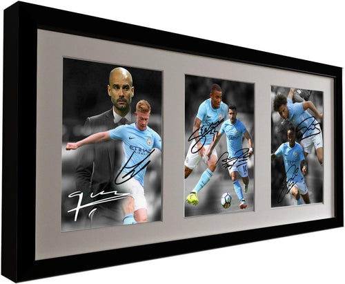 Kitbags & Lockers Signed Black 2017/18 Manchester City Pep Guardiola - Kevin De Bruyne - Sergio Agüero - Raheem Sterling - Gabriel Jesus - Leroy Sane - Autographed Photo Photograph Picture Frame Gift