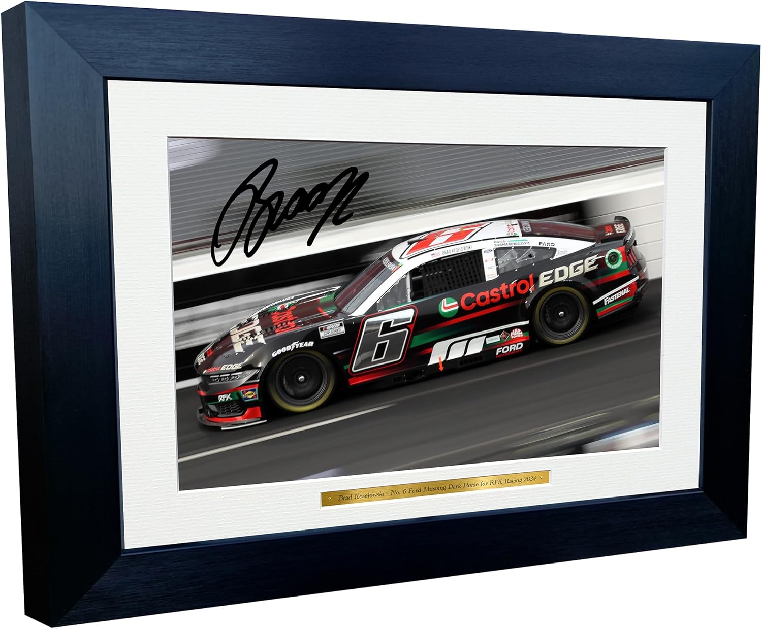 Kitbags & Lockers 12x8 A4 Brad Keselowski 2024 NASCAR Cup Series No. 6 Ford Mustang Dark Horse for RFK Racing Signed Autographed Signature Photo Photograph Picture Frame Poster Celebration Gift 1