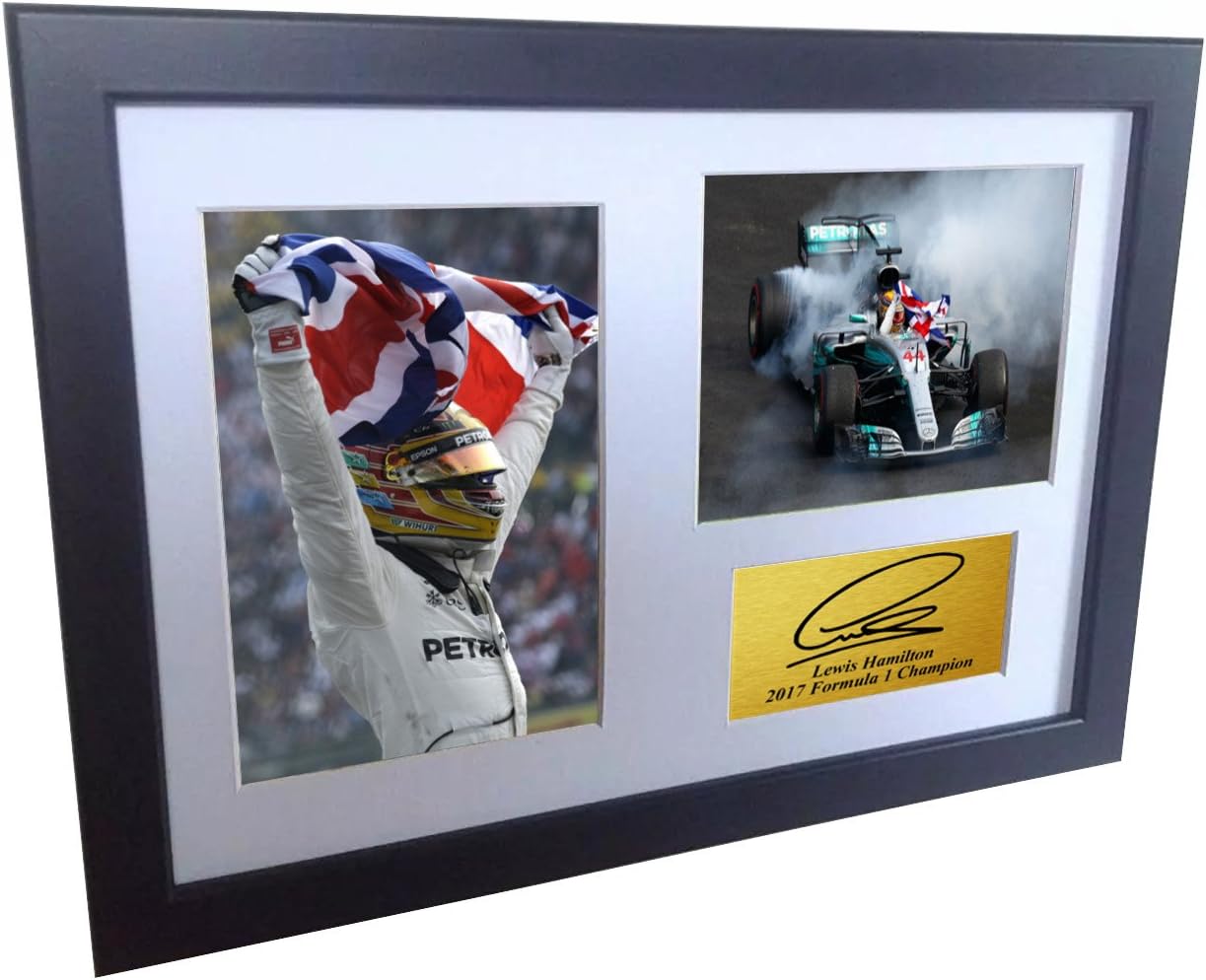 Kitbags & Lockers A4 12x8 Signed Lewis Hamilton - 2017 World Champion Celebration Edition - Mercedes-AMG Petronas - Autographed Photo Photograph Picture Frame Motor Sport Formula 1 F1 Gift