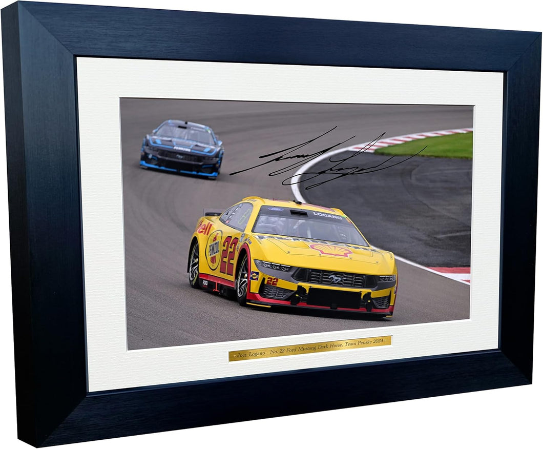 Kitbags & Lockers 12x8 A4 Joey Logano 2024 NASCAR Cup Series No. 22 Ford Mustang Dark Horse for Team Penske Signed Autographed Signature Photo Photograph Picture Frame Poster Celebration Gift 2