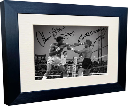 MALICE AT THE PALACE Thomas Hitman Hearns vs Roberto Duran Hands Of Stone Boxing Autographed Signed Signature Photo Photograph Picture Frame Poster The Four Kings Hagler Hearns Leonard Duran 1
