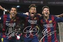 Load image into Gallery viewer, Kitbags &amp; Lockers Signed White Neymar Jr. Lionel Messi Suarez Barcelona Photo Photograph Picture Frame Autograph Football