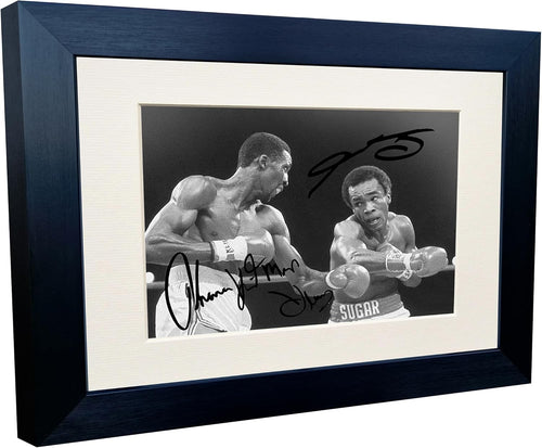 THE SHOWDOWN Sugar Ray Leonard vs Thomas Hitman Hearns Boxing Autographed Signed Signature Photo Photograph Picture Frame Poster The Four Kings Hagler Hearns Leonard Duran 1