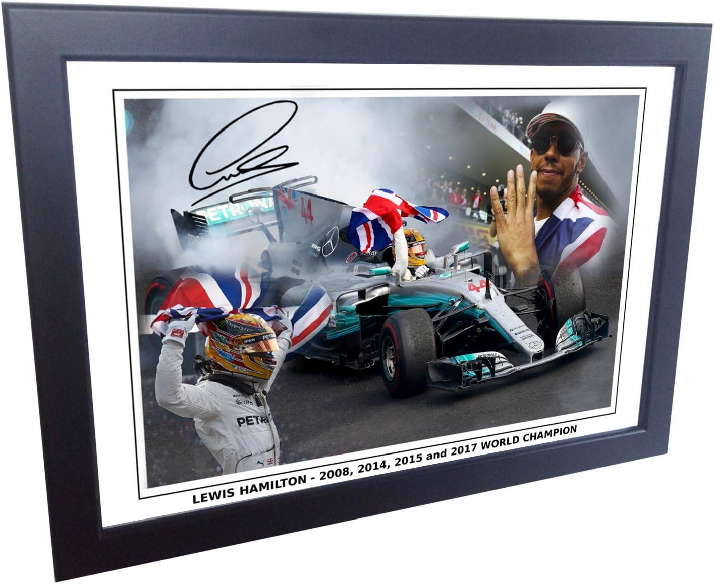 Kitbags & Lockers 7x5 Signed Lewis Hamilton - 4 Times World Champion Celebration Edition - Mercedes-AMG Petronas - Autographed Photo Photograph Picture Frame Motor Sport Formula 1 F1 Gift
