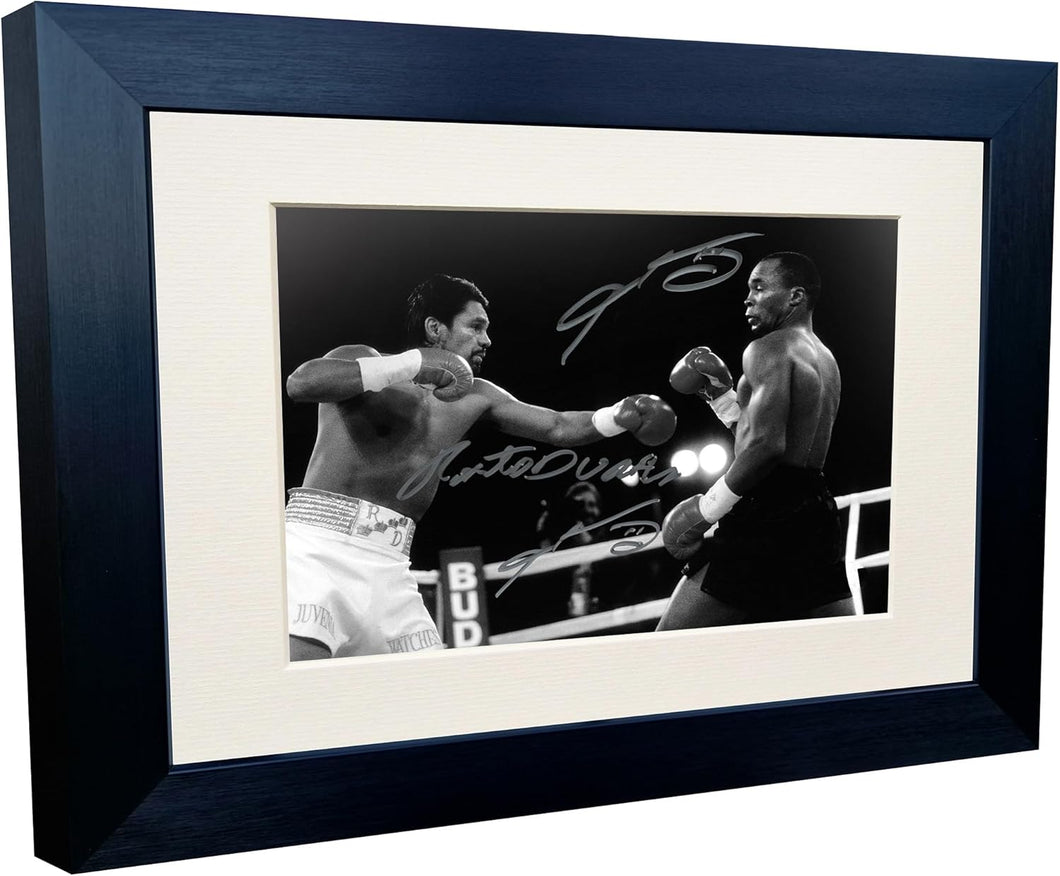UNO MAS Sugar Ray Leonard vs Roberto Duran III Hands Of Stone Boxing Autographed Signed Signature Photo Photograph Picture Frame Poster The Four Kings Hagler Hearns Leonard Duran 3