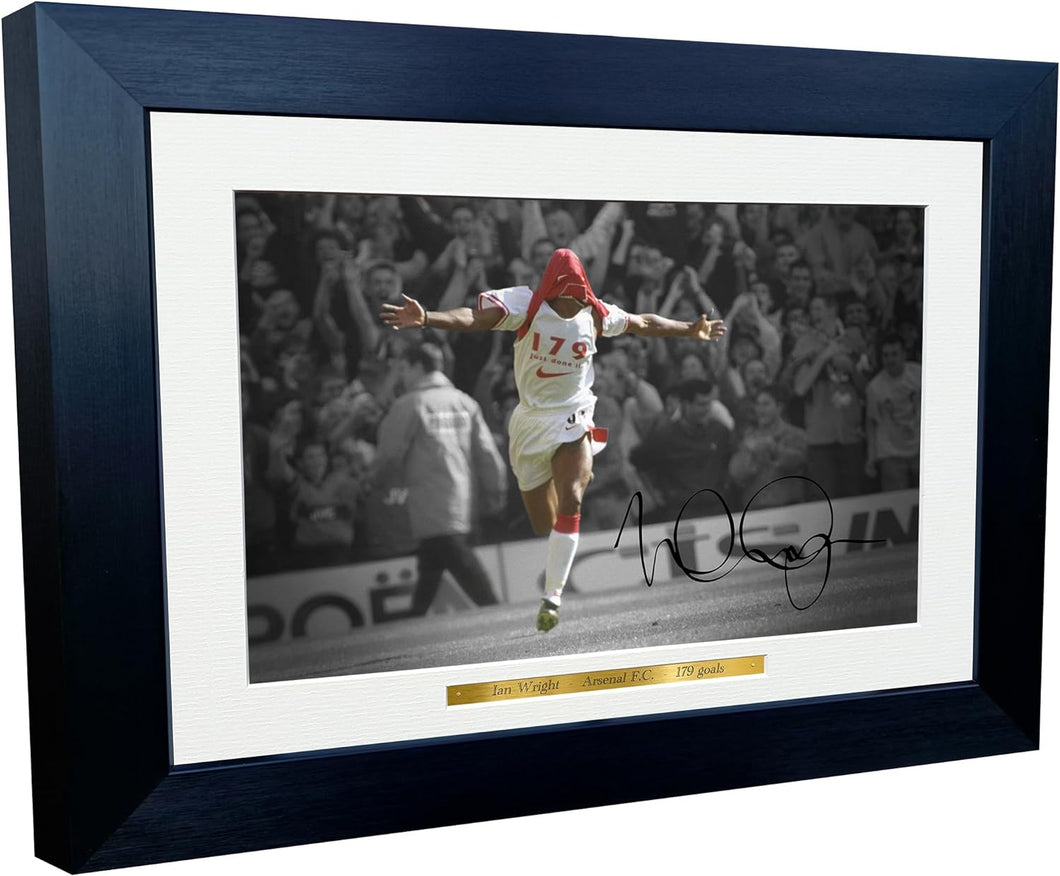 12x8 A4 Signed Ian Wright 179 GOALS Arsenal Autographed Autograph Signed Signature Photograph Photo Picture Frame Football Soccer Poster Gift BW