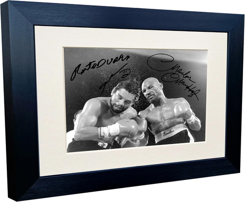 JUDGMENT DAY Marvelous Marvin Hagler vs Roberto Duran Hands Of Stone Boxing Autographed Signed Signature Photo Photograph Picture Frame Poster The Four Kings Hagler Hearns Leonard Duran 1