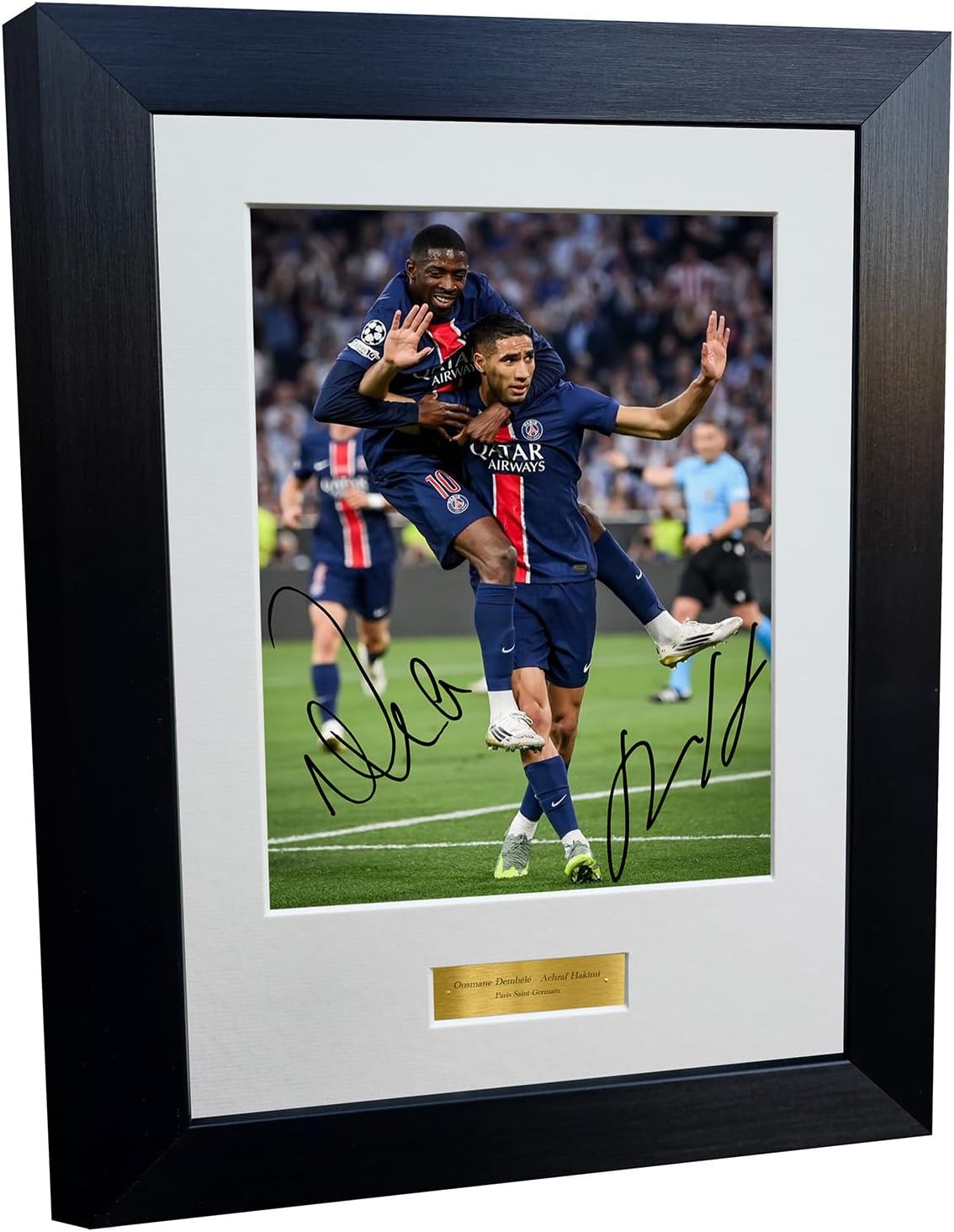 12x8 A4 Signed Ousmane Dembele Achraf Hakimi Champions League Winners 2025 Paris Saint-Germain PSG Autographed Photo Photograph Picture Frame Football Soccer Gift Dembélé