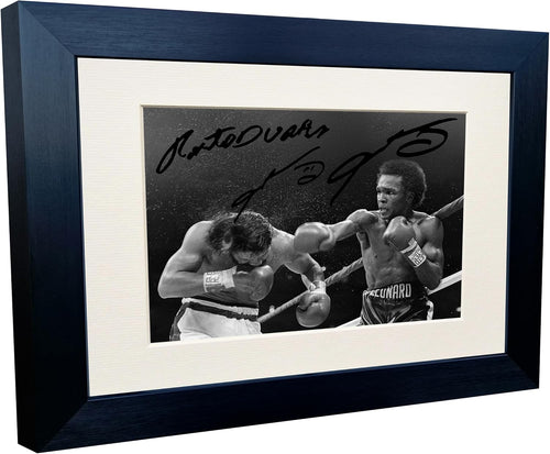 THE SUPER FIGHT-NO MAS Sugar Ray Leonard vs Roberto Duran II Hands Of Stone Boxing Autographed Signed Signature Photo Photograph Picture Frame Poster The Four Kings Hagler Hearns Leonard Duran 2
