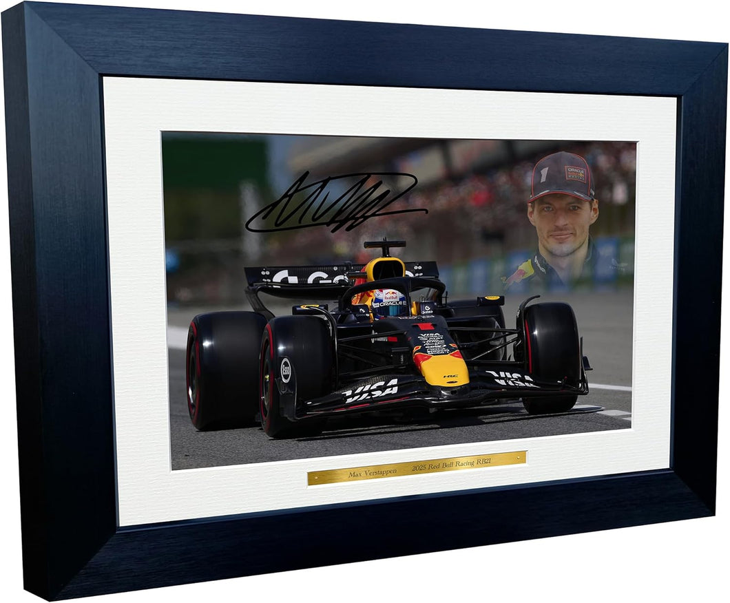 Kitbags & Lockers 12x8 A4 2025 Max Verstappen Red Bull Racing RB21 Autographed Signed Photo Photograph Picture Frame Racing Formula 1 F1 Poster Gift