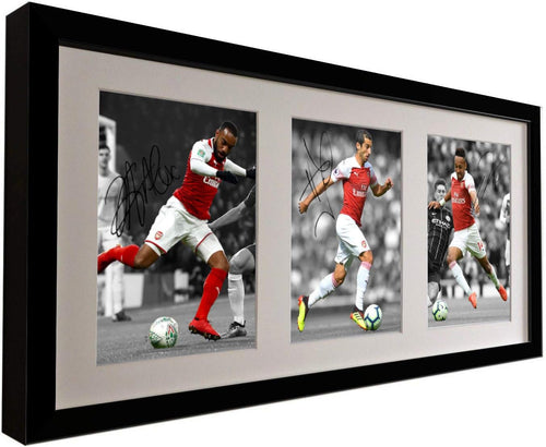 Signed 2018-19 Alexandre Lacazette - Henrikh Mkhitaryan - Pierre-Emerick Aubameyang Arsenal FC Autographed Photo Photograph Picture Frame Football Soccer Poster Gift