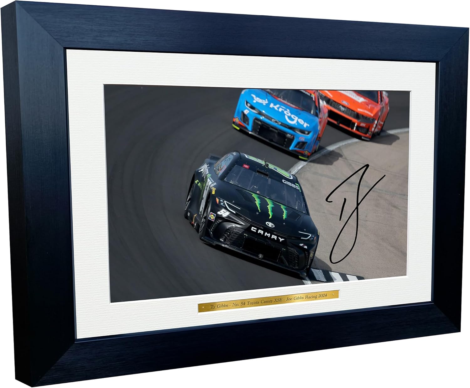Kitbags & Lockers 12x8 A4 Tyler Ty Gibbs 2024 NASCAR Cup Series No. 54 Toyota Camry XSE for Joe Gibbs Racing Signed Autographed Signature Photo Photograph Picture Frame Poster Celebration Gift 2