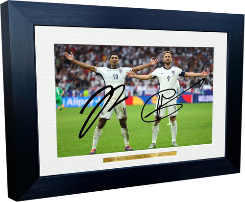 12x8 A4 Jude Bellingham Harry Kane Celebration England Euros 2024 Autographed Signed Photo Photograph Picture Frame Football Soccer Poster Gift