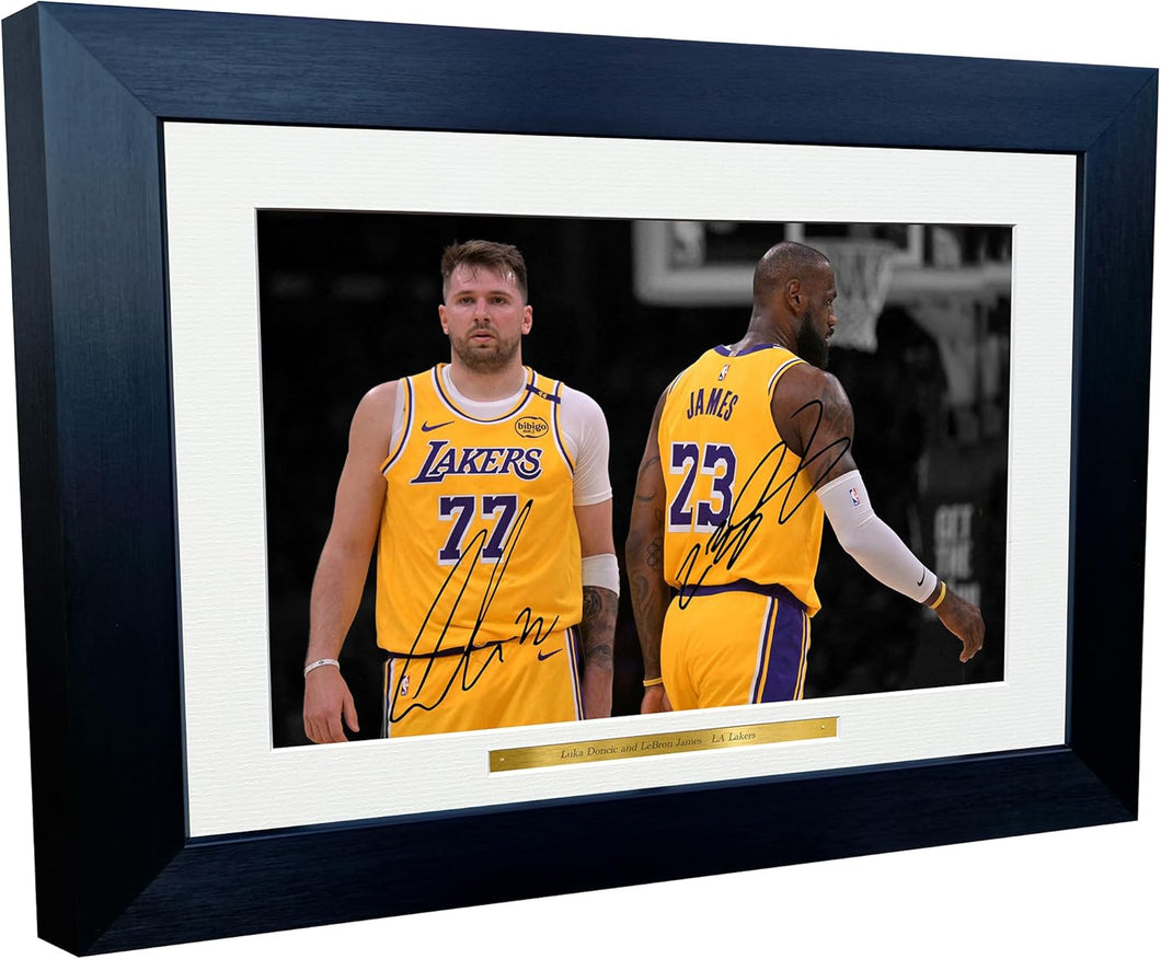 12x8 A4 Luka Doncic LeBron James LA Lakers Los Angeles Autographed Signed Signature Photo Photograph Picture Frame Basketball Poster Gift 1