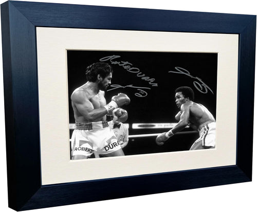 THE BRAWL IN MONTREAL Sugar Ray Leonard vs Roberto Duran Hands Of Stone Boxing Autographed Signed Signature Photo Photograph Picture Frame Poster The Four Kings Hagler Hearns Leonard Duran 1