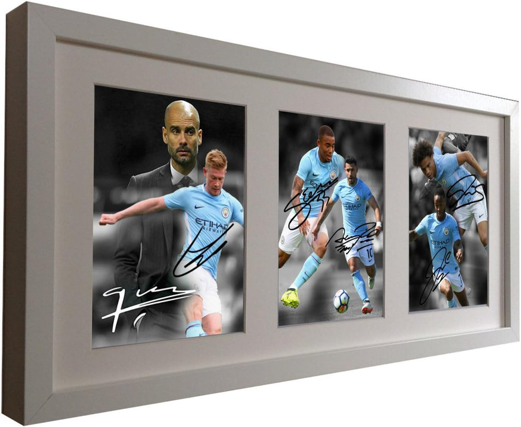 Kitbags & Lockers Signed White 2017/18 Manchester City Pep Guardiola - Kevin De Bruyne - Sergio Agüero - Raheem Sterling - Gabriel Jesus - Leroy Sane - Autographed Photo Photograph Picture Frame Gift