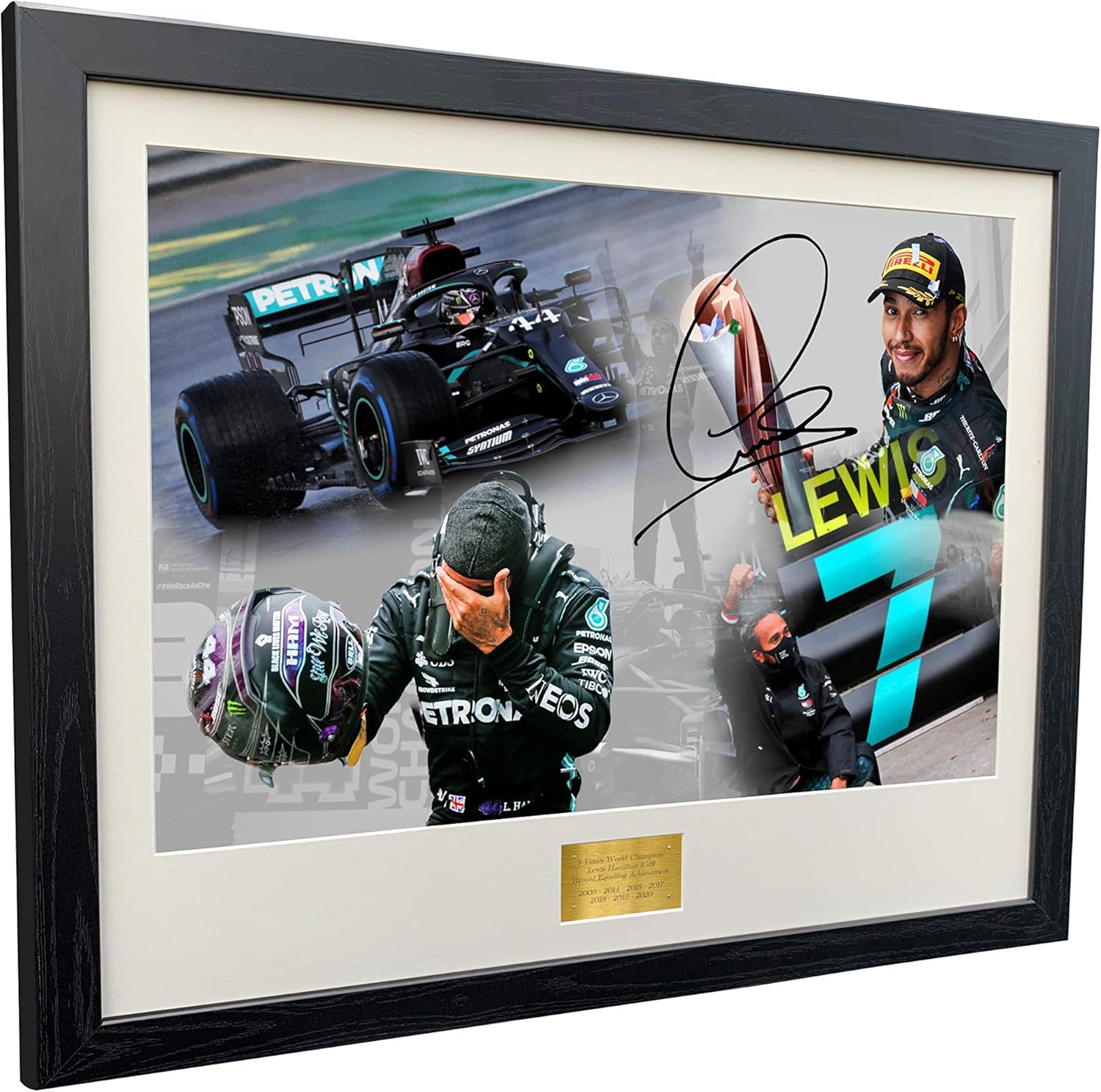 Kitbags & Lockers SUPER A2 SIZE 7 Times World Champion Celebration Edition - Signed Lewis Hamilton - Mercedes-AMG Petronas - Autographed Photo Photograph Picture Frame Motor Sport Formula 1 F1 Gift