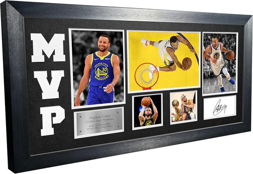 MVP Black or White Steph Stephen Curry Golden State Warriors Signed Autographed Photo Photograph Picture Frame Basketball Poster Gift (Black Mount)