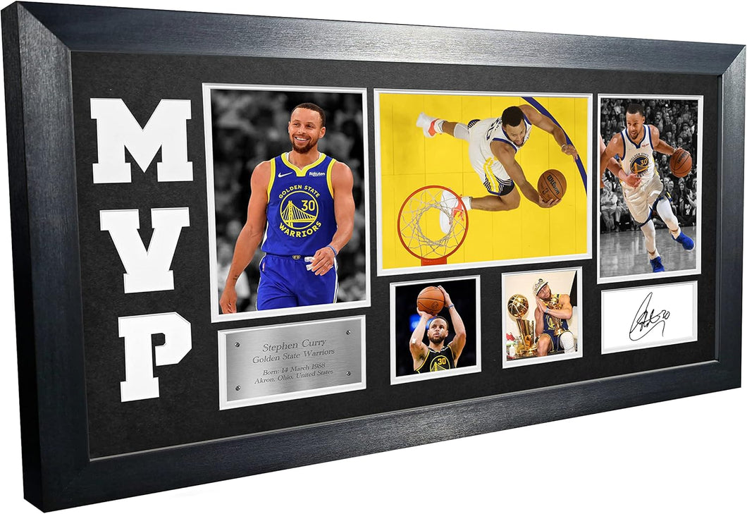 MVP Black or White Steph Stephen Curry Golden State Warriors Signed Autographed Photo Photograph Picture Frame Basketball Poster Gift (Black Mount)