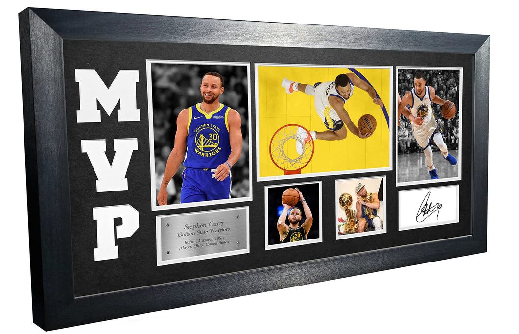 MVP Black or White Steph Stephen Curry Golden State Warriors Signed Autographed Photo Photograph Picture Frame Basketball Poster Gift (Off White Mount)