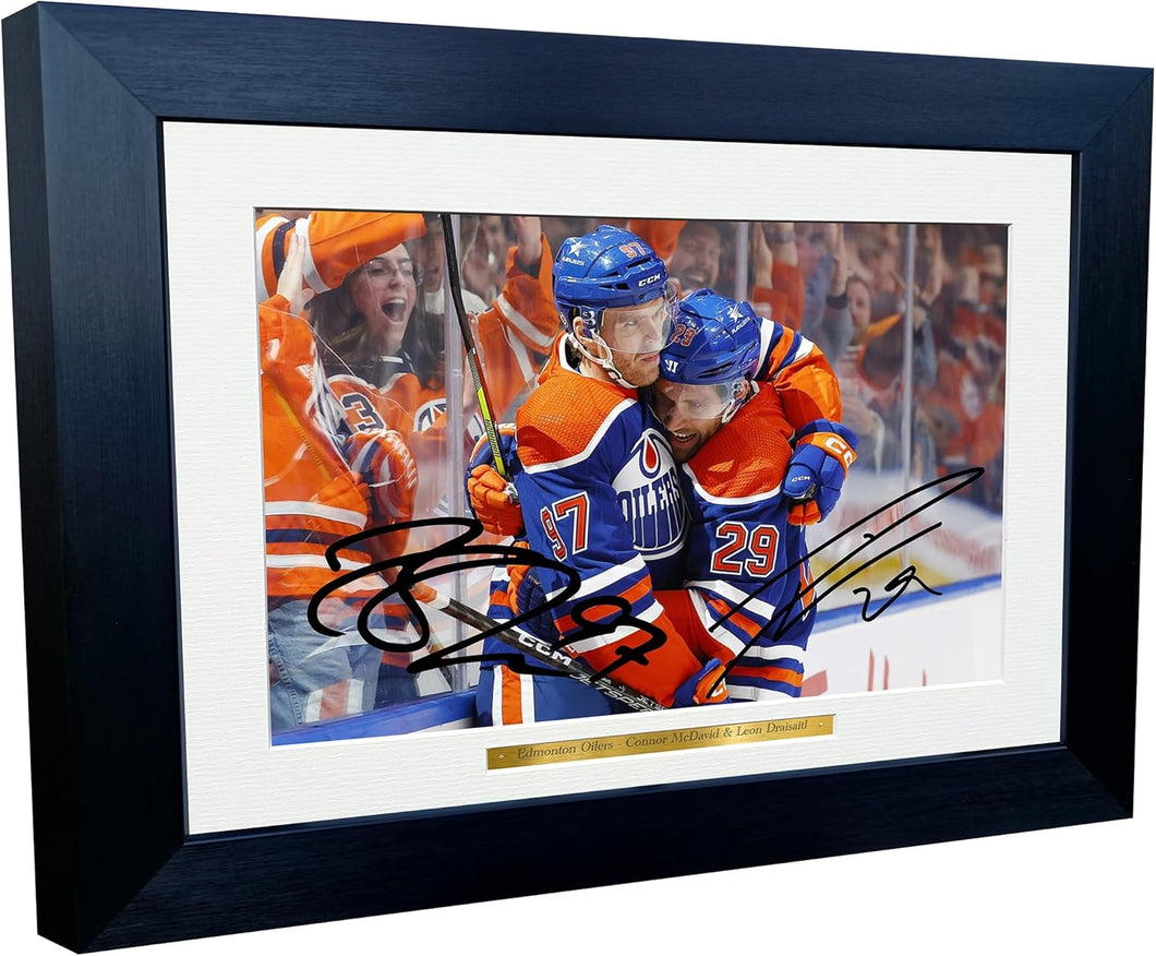 Kitbags & Lockers 12x8 A4 Connor McDavid Leon Draisaitl Edmonton Oilers NHL Autographed Signed Photo Photograph Picture Frame Ice Hockey Poster Gift 7