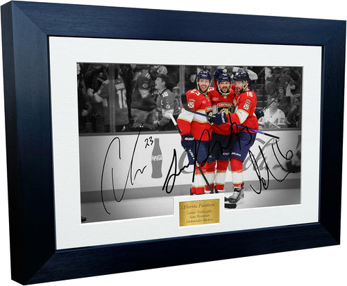 12x8 A4 Stanley Cup Champions 2024 Florida Panthers Carter Verhaeghe Sam Reinhart Aleksander Barkov NHL Autograph Signed Signature Photo Photograph Picture Frame Ice Hockey Poster Gift