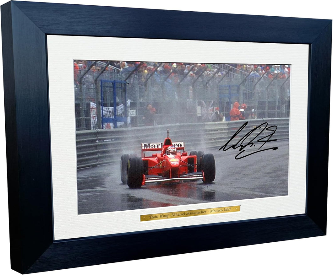 Kitbags & Lockers 12x8 A4 Michael Schumacher RAIN KING Monaco 1997 Grand Prix Ferrari F310B Car Autographed Signed Signature Photo Photograph Picture Frame Racing Formula 1 F1 Poster Gift 2